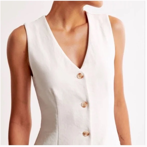 Abercrombie & Fitch Mara Vest Linen/Cotton Blend Mini Dress Ivory Size Medium - Picture 2 of 7